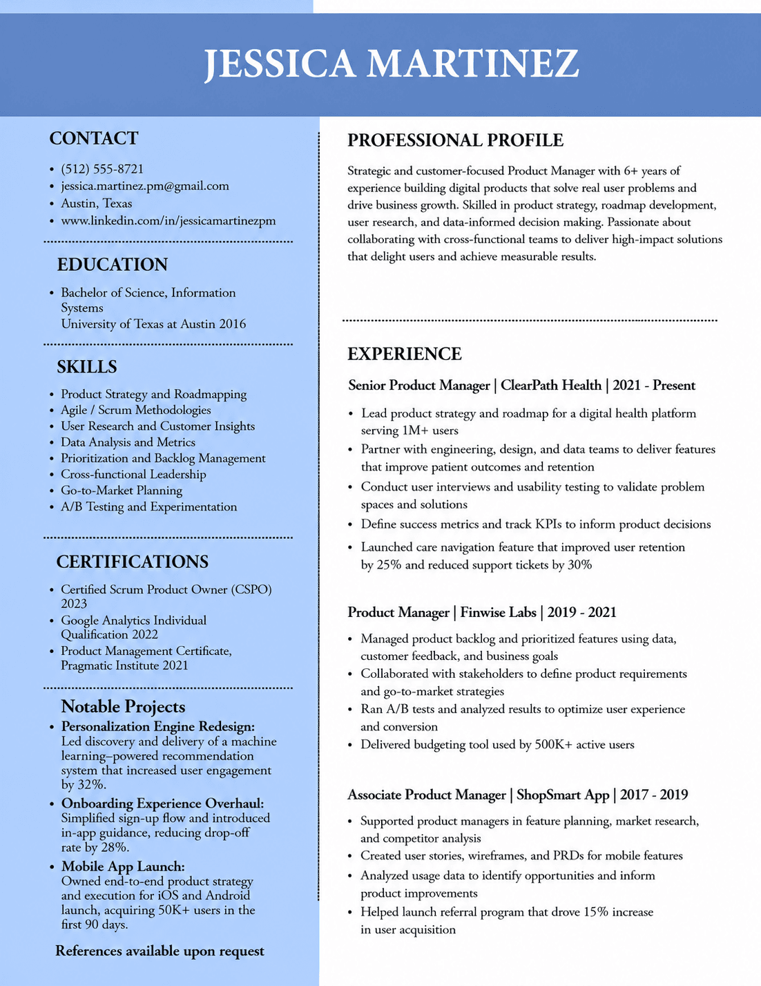 Generic resume before Perfect Fit